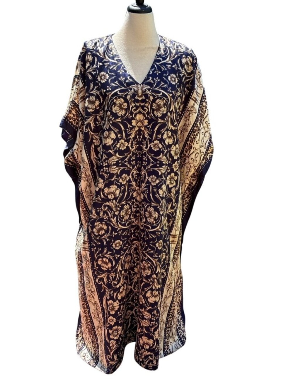 Winlar Womens V-Neck Floral & Animal Print Caftan Dress One Size 100% Polyester